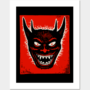 Lino Cut Devil Posters and Art